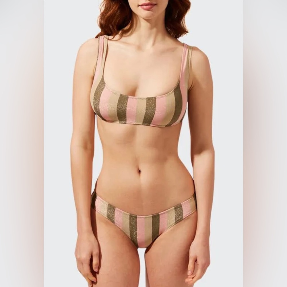 Solid and Striped: The Elle Shimmer Stripe Bikini Set